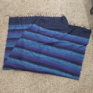 100% wool striped throw blanket. 32" x 72" blue purple fringe